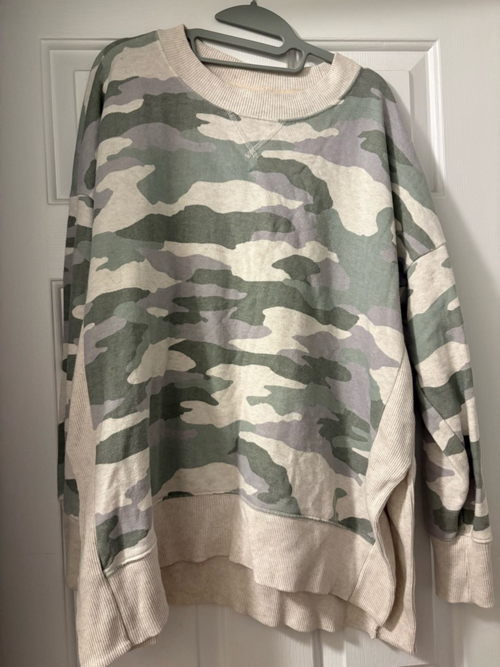 aerie Camo Print Oversized Sweatshirt in Green and Cream